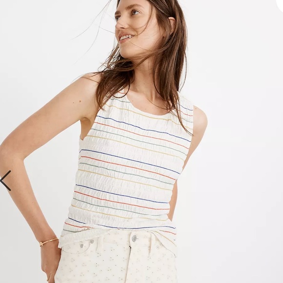 NWOT Madewell Rainbow-Stitch Smocked Tank Top in Size S - Picture 1 of 6